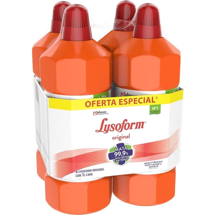 [Recorrente] Kit com 4 Unidades Desinfetante Líquido Lysoform Original 1L