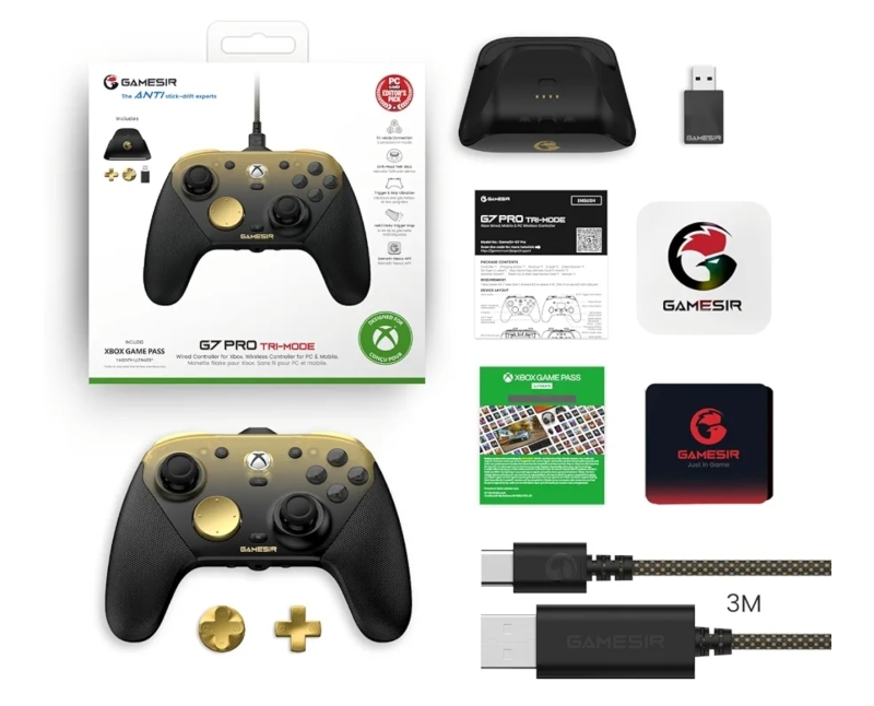 GameSir G7 Pro Controle Gamer Tri-Mode para Xbox PC e Android Sem Fio 2.4GBluetooth e Com Fio Joystick Hall Effect + T