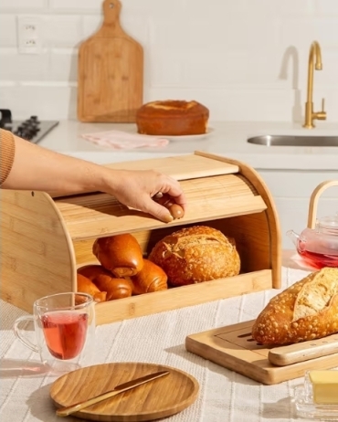 Mimo Style Porta Pães Com Tampa Retrátil Feito Inteiramente de Bambu Ecokitchen Perfeita para Armazenar Pães Bolachas