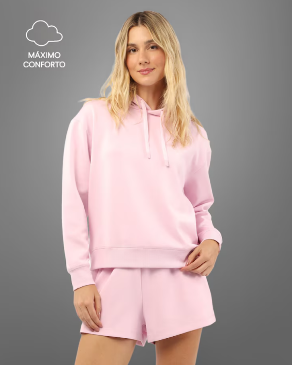 Blusa UltraComfy boxy feminina em moletom - Rosa Claro