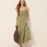 Imagem da oferta Vestido midi evasê com babados feminino em viscose - Verde Musgo
