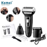 Imagem da oferta máquina de barbear -kemei KM-6558 3x1 barbeador shaver tirar pelo nariz sem fio recarregável