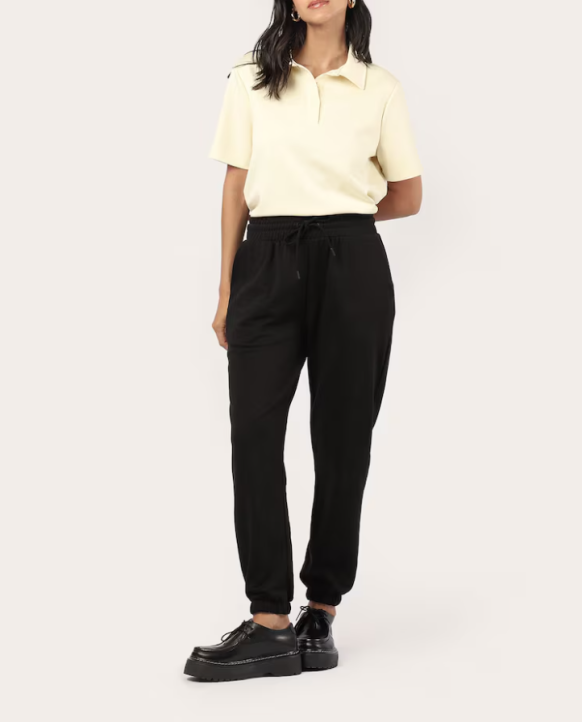 Calça jogger com amarração feminina em moletom - Preto